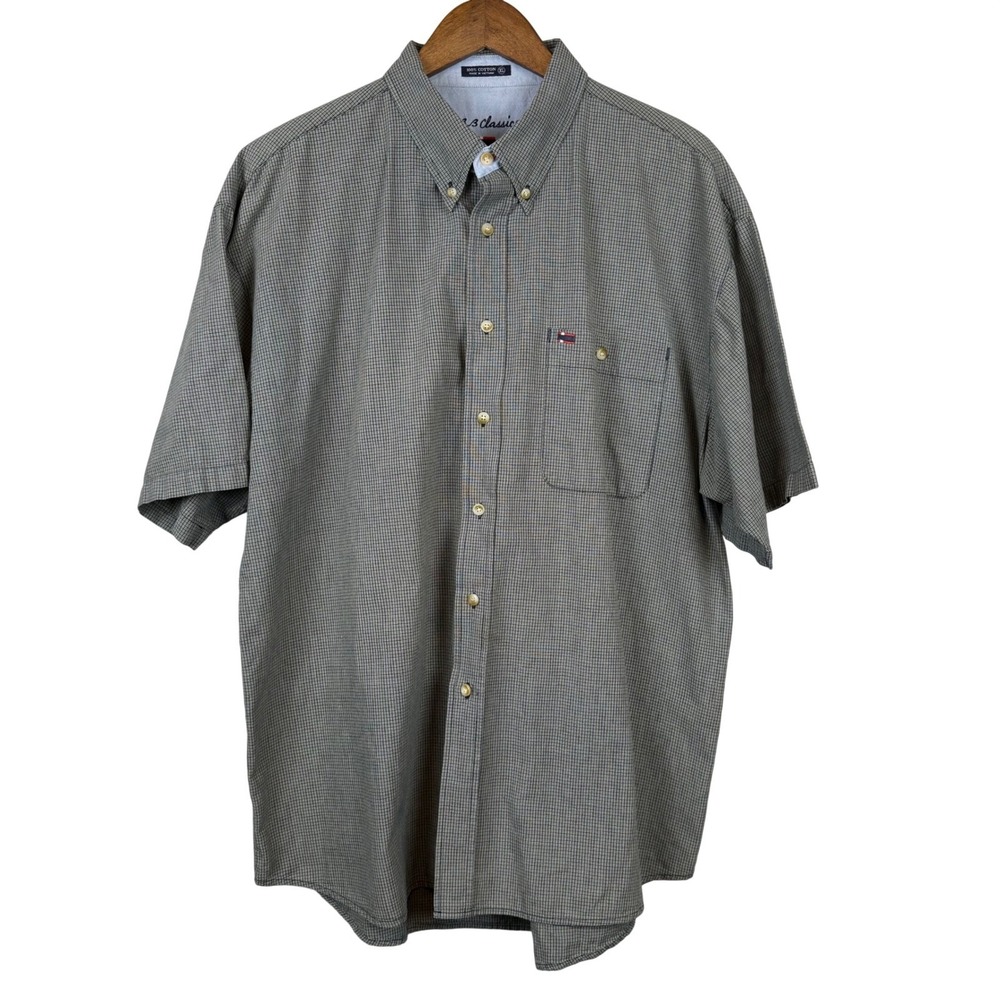 B.B. Classics Mens Button Down Shirt‎ XL Check Short Sleeve Cotton Preppy Casual